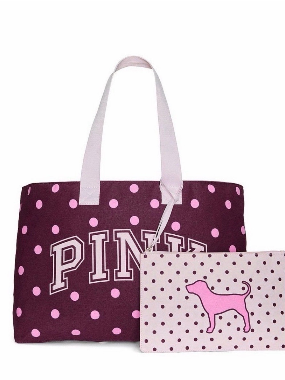 NEW VS Pink Polka Dot Tote & Pouch